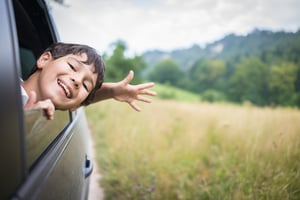 Happy kids travel by the car-1