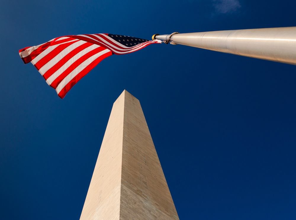 The Washington Monument and American Flag, Washington, DC