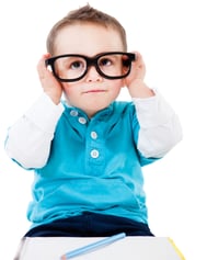 Young geeky student wearing big glasses - isolated over white