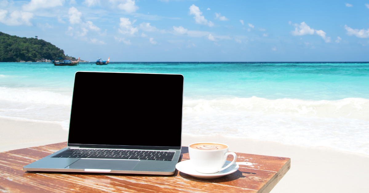 working remote on the beach