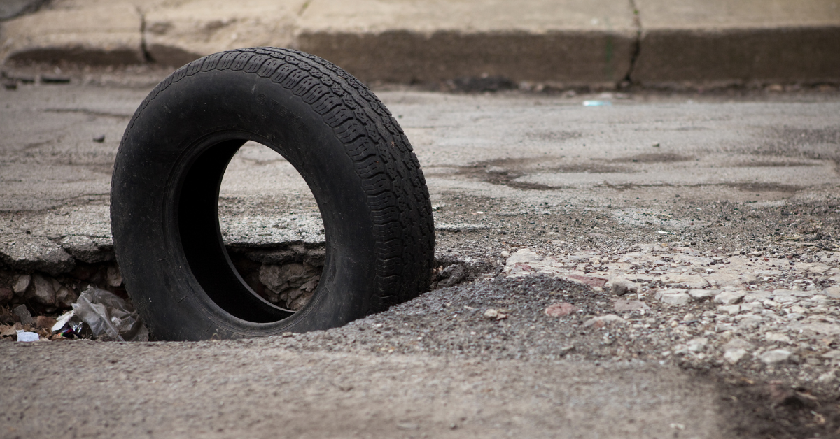 tire in a pothole