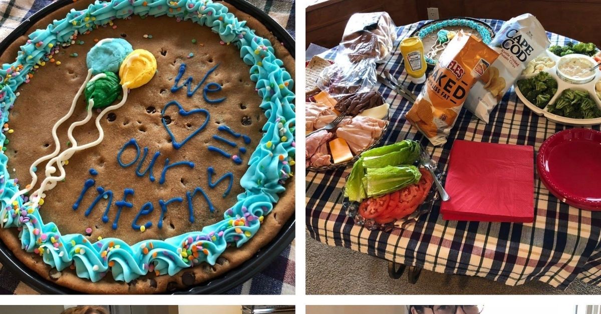 Collage of cookie cake and food spread