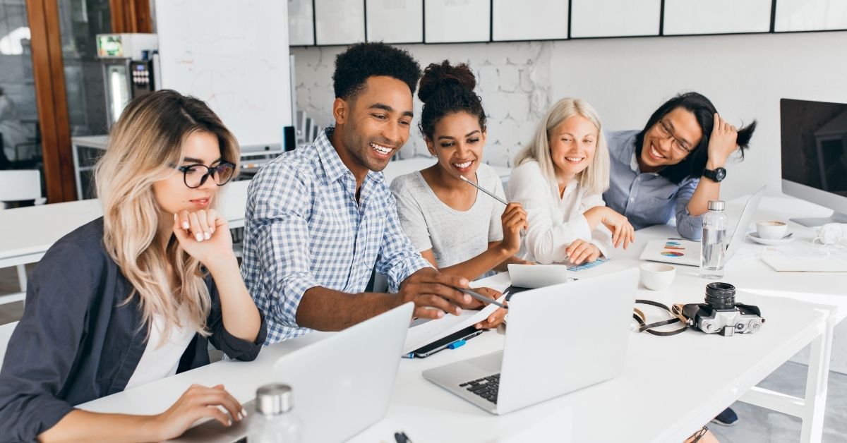 group of coworkers having a great day